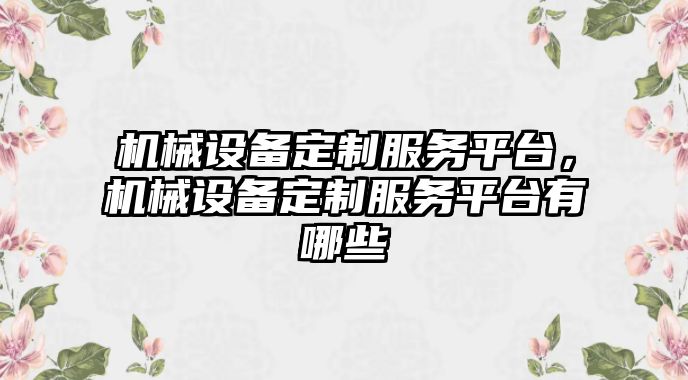 機(jī)械設(shè)備定制服務(wù)平臺，機(jī)械設(shè)備定制服務(wù)平臺有哪些
