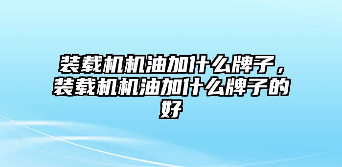 裝載機(jī)機(jī)油加什么牌子，裝載機(jī)機(jī)油加什么牌子的好