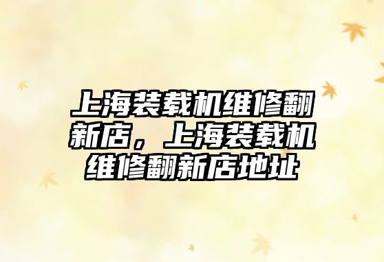 上海裝載機維修翻新店，上海裝載機維修翻新店地址