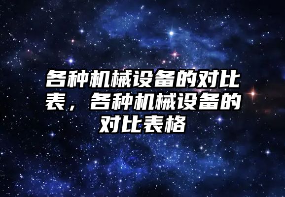 各種機(jī)械設(shè)備的對比表，各種機(jī)械設(shè)備的對比表格