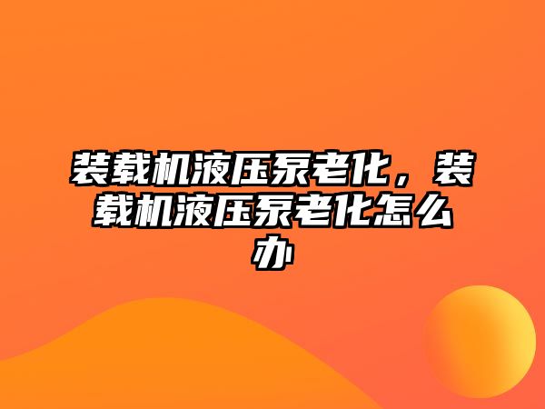 裝載機液壓泵老化，裝載機液壓泵老化怎么辦