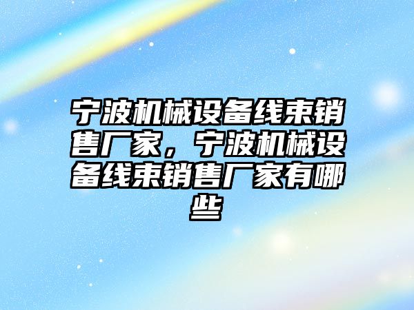 寧波機(jī)械設(shè)備線束銷售廠家，寧波機(jī)械設(shè)備線束銷售廠家有哪些
