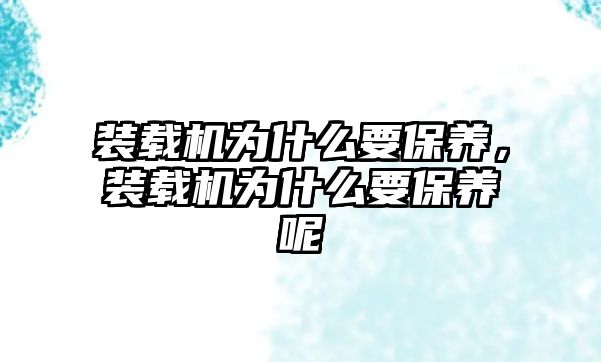 裝載機(jī)為什么要保養(yǎng)，裝載機(jī)為什么要保養(yǎng)呢