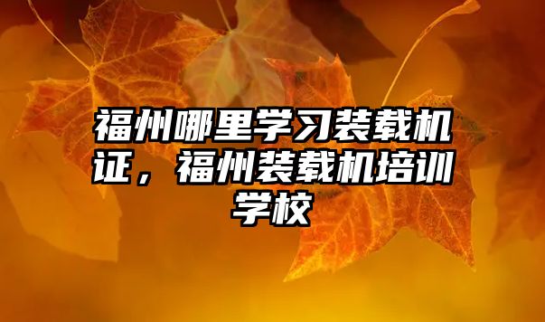 福州哪里學習裝載機證，福州裝載機培訓學校