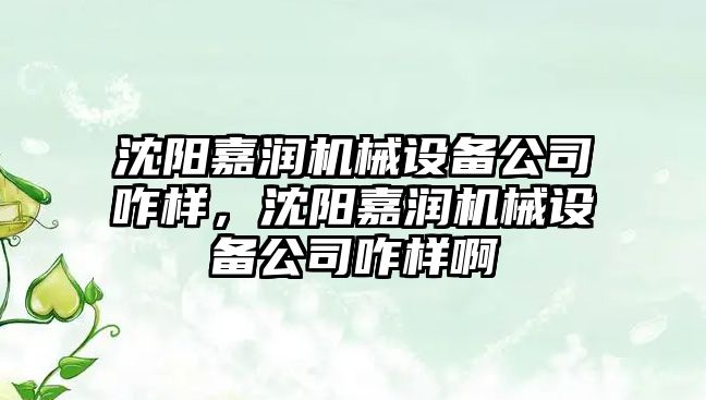 沈陽嘉潤機械設(shè)備公司咋樣，沈陽嘉潤機械設(shè)備公司咋樣啊