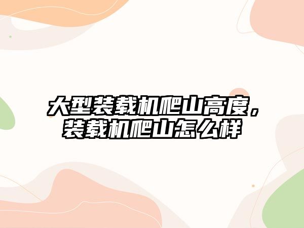 大型裝載機爬山高度，裝載機爬山怎么樣