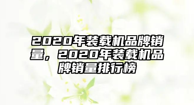 2020年裝載機(jī)品牌銷量，2020年裝載機(jī)品牌銷量排行榜
