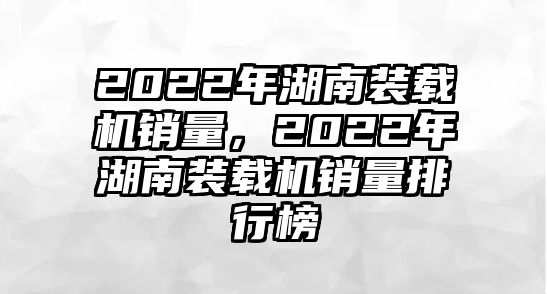 2022年湖南裝載機銷量，2022年湖南裝載機銷量排行榜