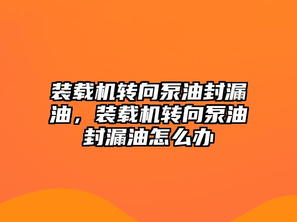 裝載機(jī)轉(zhuǎn)向泵油封漏油，裝載機(jī)轉(zhuǎn)向泵油封漏油怎么辦
