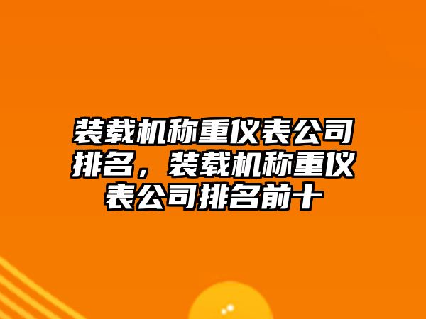 裝載機(jī)稱重儀表公司排名，裝載機(jī)稱重儀表公司排名前十