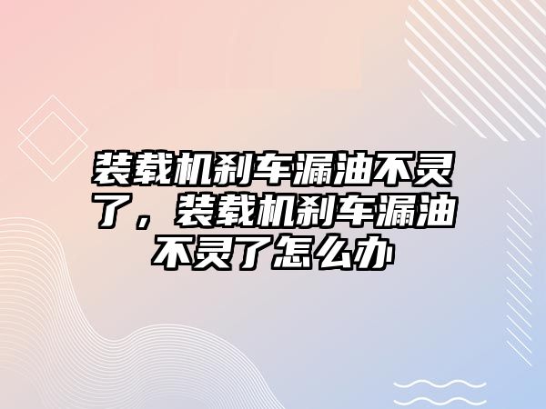裝載機(jī)剎車漏油不靈了，裝載機(jī)剎車漏油不靈了怎么辦