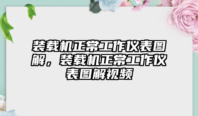 裝載機(jī)正常工作儀表圖解，裝載機(jī)正常工作儀表圖解視頻