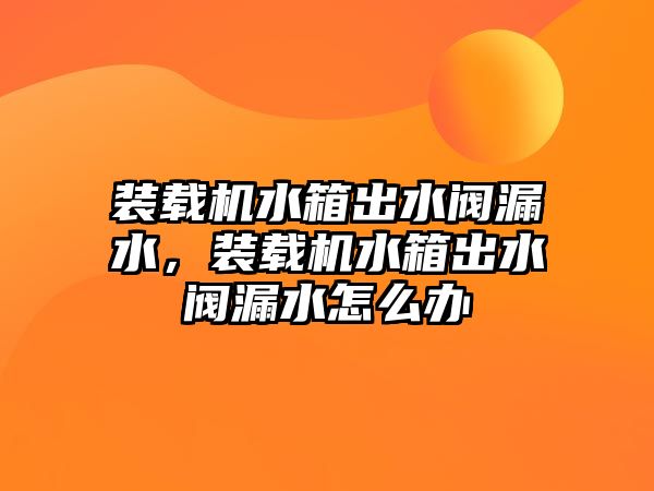 裝載機水箱出水閥漏水，裝載機水箱出水閥漏水怎么辦