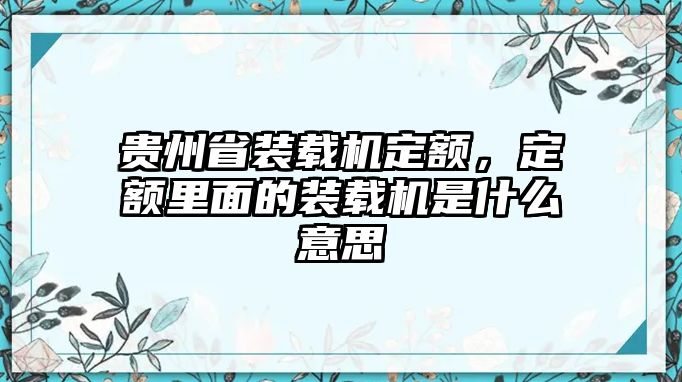 貴州省裝載機(jī)定額，定額里面的裝載機(jī)是什么意思