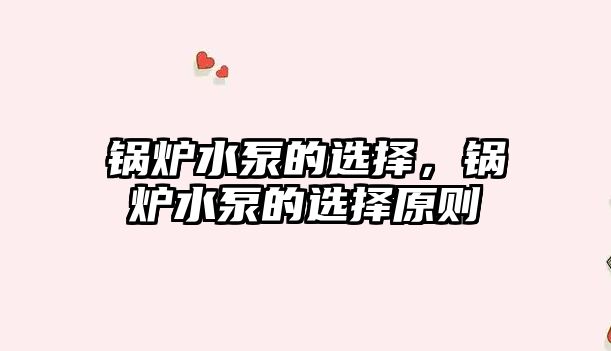 鍋爐水泵的選擇，鍋爐水泵的選擇原則