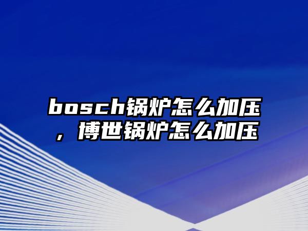 bosch鍋爐怎么加壓，博世鍋爐怎么加壓