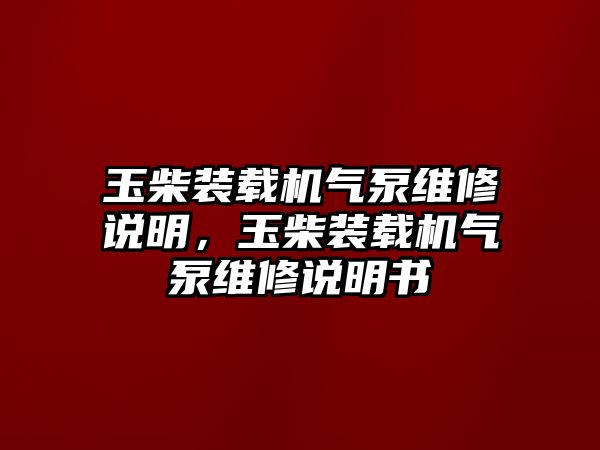 玉柴裝載機(jī)氣泵維修說明，玉柴裝載機(jī)氣泵維修說明書