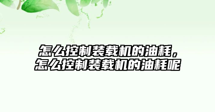 怎么控制裝載機的油耗，怎么控制裝載機的油耗呢