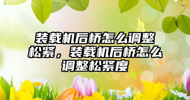 裝載機(jī)后橋怎么調(diào)整松緊，裝載機(jī)后橋怎么調(diào)整松緊度