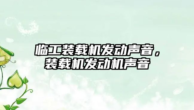 臨工裝載機發(fā)動聲音，裝載機發(fā)動機聲音