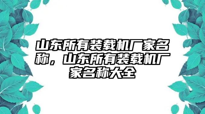山東所有裝載機廠家名稱，山東所有裝載機廠家名稱大全