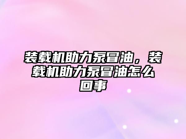 裝載機助力泵冒油，裝載機助力泵冒油怎么回事
