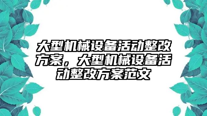 大型機械設備活動整改方案，大型機械設備活動整改方案范文