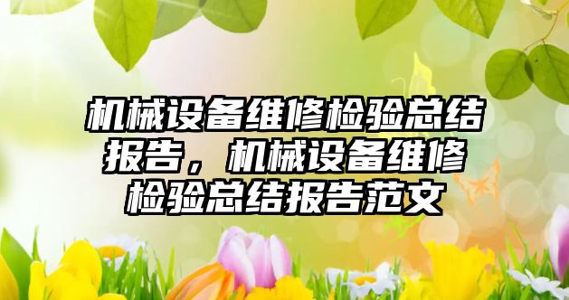 機(jī)械設(shè)備維修檢驗總結(jié)報告，機(jī)械設(shè)備維修檢驗總結(jié)報告范文