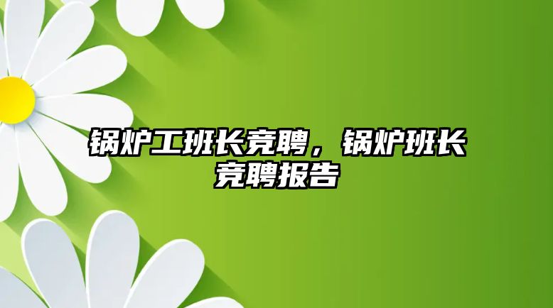 鍋爐工班長競聘，鍋爐班長競聘報告