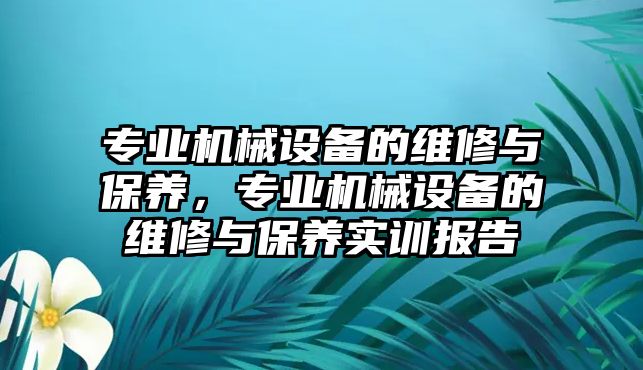 專業(yè)機(jī)械設(shè)備的維修與保養(yǎng)，專業(yè)機(jī)械設(shè)備的維修與保養(yǎng)實(shí)訓(xùn)報(bào)告