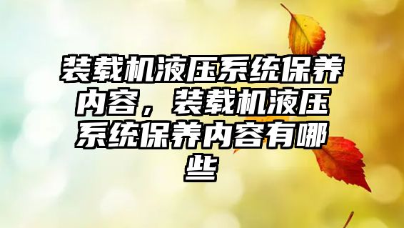裝載機(jī)液壓系統(tǒng)保養(yǎng)內(nèi)容，裝載機(jī)液壓系統(tǒng)保養(yǎng)內(nèi)容有哪些