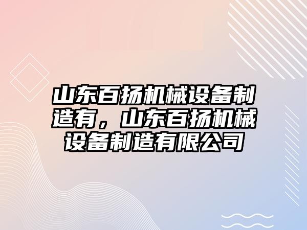 山東百揚機(jī)械設(shè)備制造有，山東百揚機(jī)械設(shè)備制造有限公司