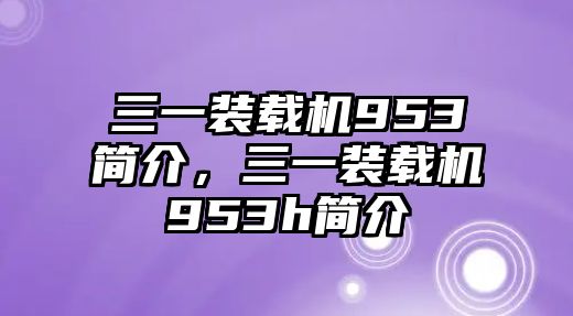三一裝載機(jī)953簡(jiǎn)介，三一裝載機(jī)953h簡(jiǎn)介